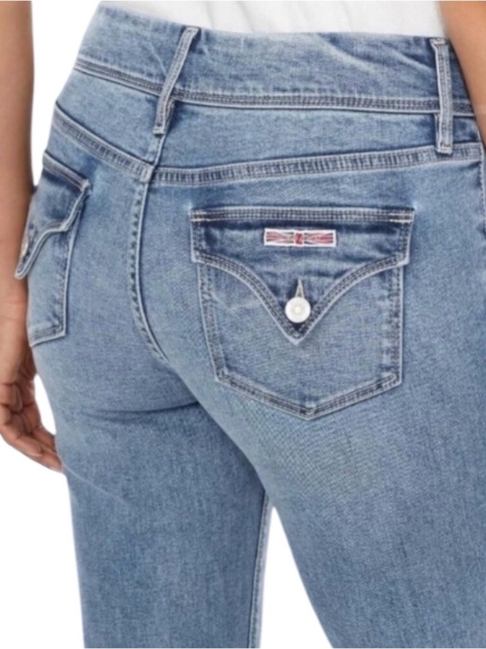 Hudson Signature Flap Pocket Ankle Crop Straight Leg Jeans Sz 14 Lt Wash Denim